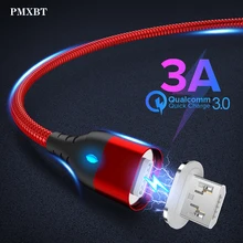 Магнитный кабель для быстрой зарядки 3,0 Micro USB зарядное устройство type C для iPhone XS MAX 7 samsung S9 Android 1M 3A Магнитный шнур для телефона