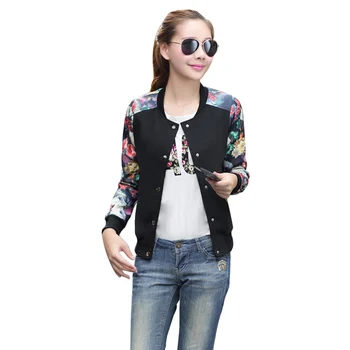 

Women Jacket Brand Tops Flower Print Girl Casual baseball Sweatshirt Button Thin Bomber Long Sleeves Coat Jackets
