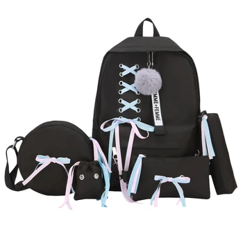 

Large School Bags for Teenage Girls Usb with Lock Anti Theft Backpack Women Book Bag Big High School Bag Ribbons Black