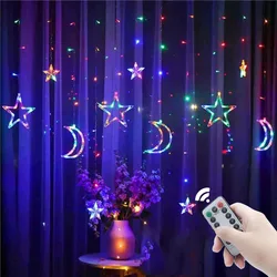 3.5M LED Star Moon Curtain Lights Christmas Garlands String Fairy Lights  Outdoor For Home Wedding Holiday Party New Year Decor