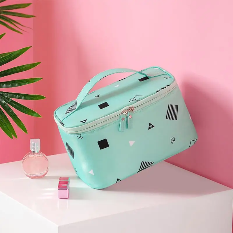 

Women Cube Flower Printed Cosmetic Bag Girls Make Up Organizer Makeup Toiletry Kit Storage Case