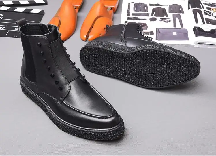 men winter boots Genuine leather boots Martin boots British boots pointed toes and lace-up men's ankle boots lace up men shoes