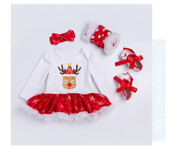 Серый Детская одежда для малышки My 1st рождественские платья для детей новорожденных для празднования Рождества, рождественские комплекты одежды для малышей Комплект 6 шт./компл. детская обувь из хлопка для младенцев; платье для девочек - Цвет: Серый
