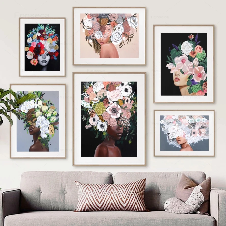 

Wild Girl Flower Colorful Canvas Posters and Prints Tropical Portrait Woman Modern Wall Art Pictures for Living Room Decoration