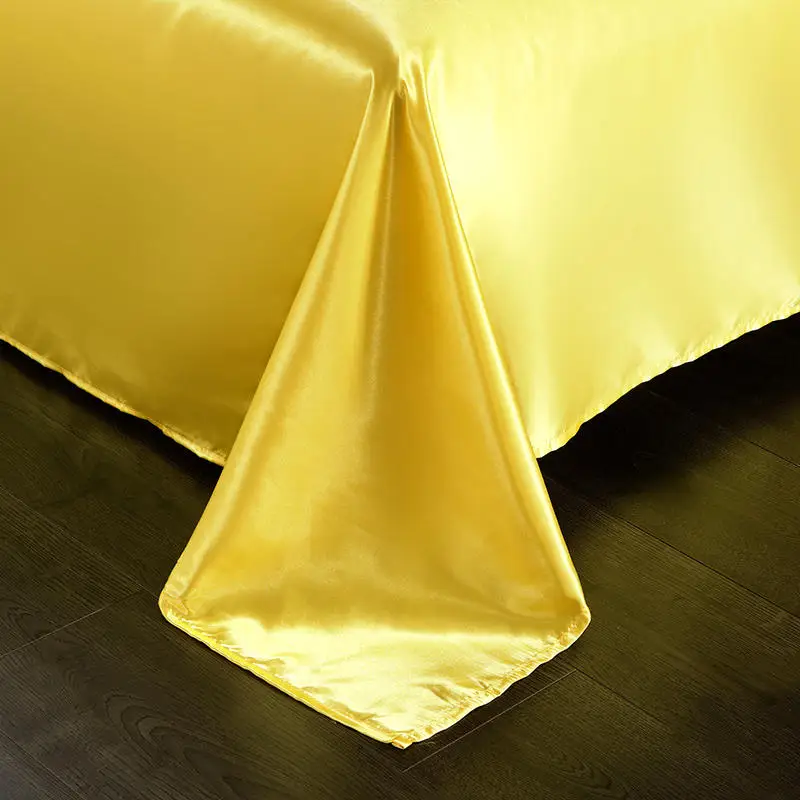 Bonenjoy 1 pc Bed Sheet Yellow Color Plain Dyed Satin Polyester Flat Sheets Queen Size sabanas cama 90 Single Top Sheets 2