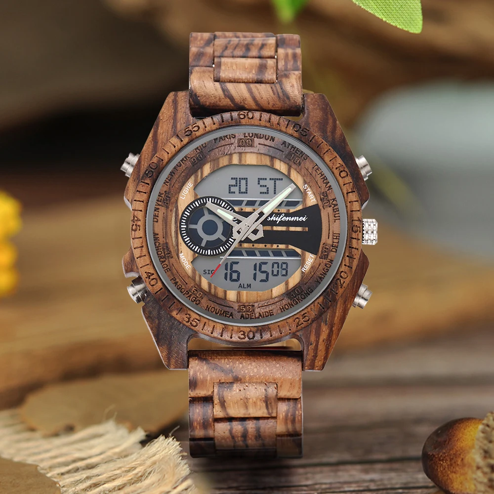 

Shifenmei Men Watches 2019 Luxury Brand Wooden Watch Male Quartz Sport Watches for Men LED Militay Wristwatch zegarek meski