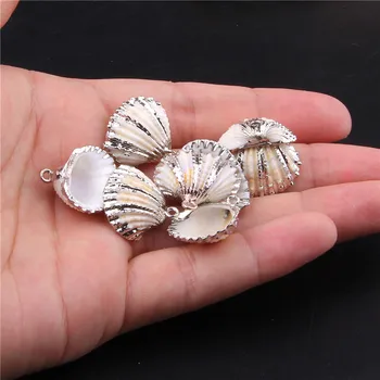 

3pcs Natural Conch Shell Pendant Silver Color Alloy Plated Edge Scallop Seashell Accessories for Jewelry Making DIY Handmade