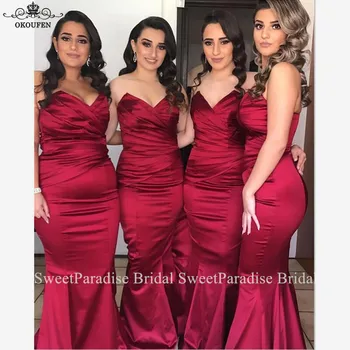 

Pleat Mermaid Bridesmaid Dresses Wholesale Long Sweetheart Neck Burgundy Maid Of Honor Wedding Guest Dress Vestido Madrinha