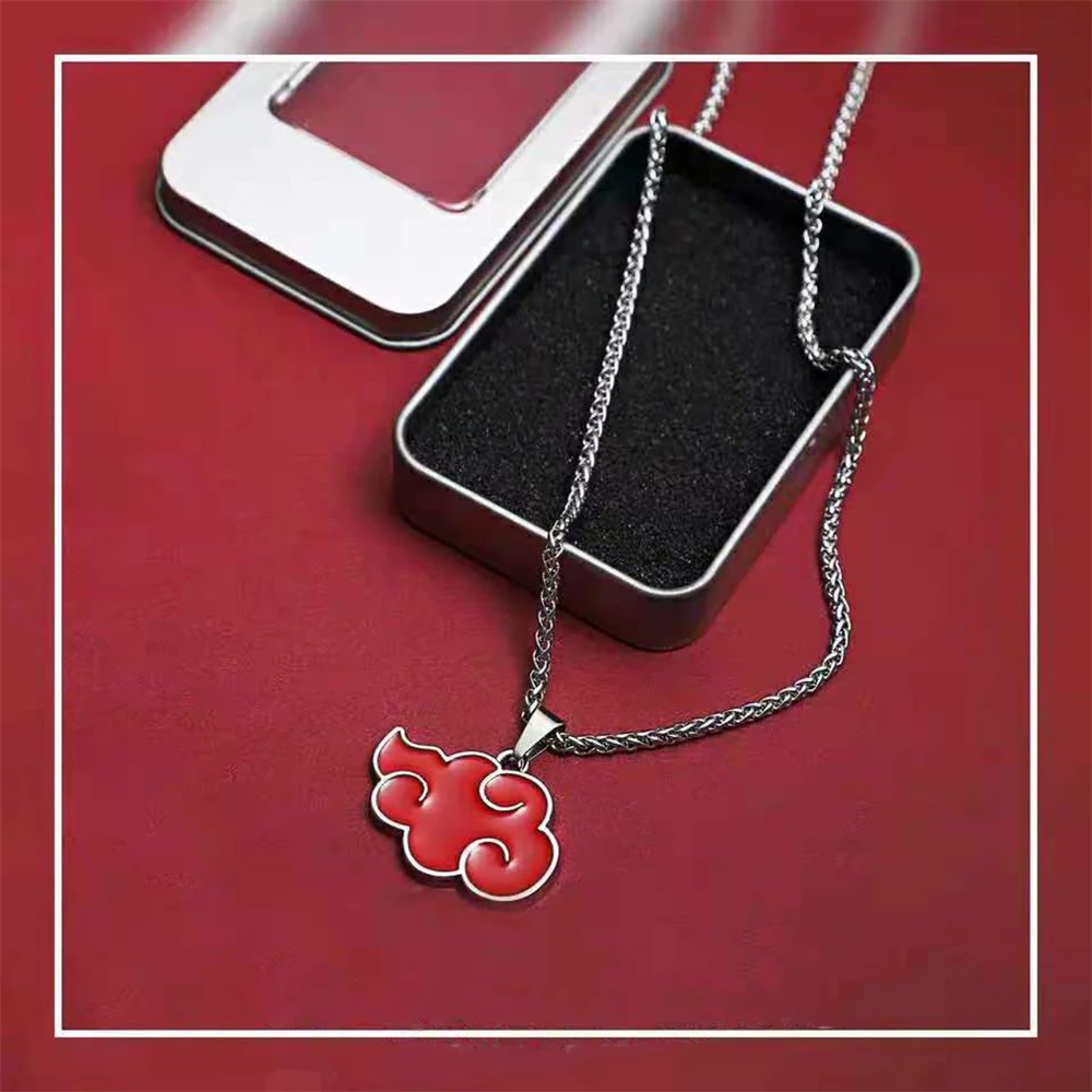 Akatsuki Red Cloud Pendant Necklace for Women Narutos Anime Accessories Itachi Titanium Jewelry Cartoon Men's Neck Chains Gift