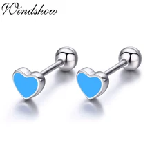 Милые маленькие серебряные серьги-гвоздики в форме сердца голубого персика с 925 пробы для женщин и девочек, детские ювелирные изделия Orecchini Aros Aretes