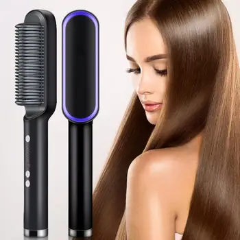 

Hair Straightener Brush Hair Straightening Iron With Built-in Comb 5 Temp Settings Anti-Scald Professional Salon Home