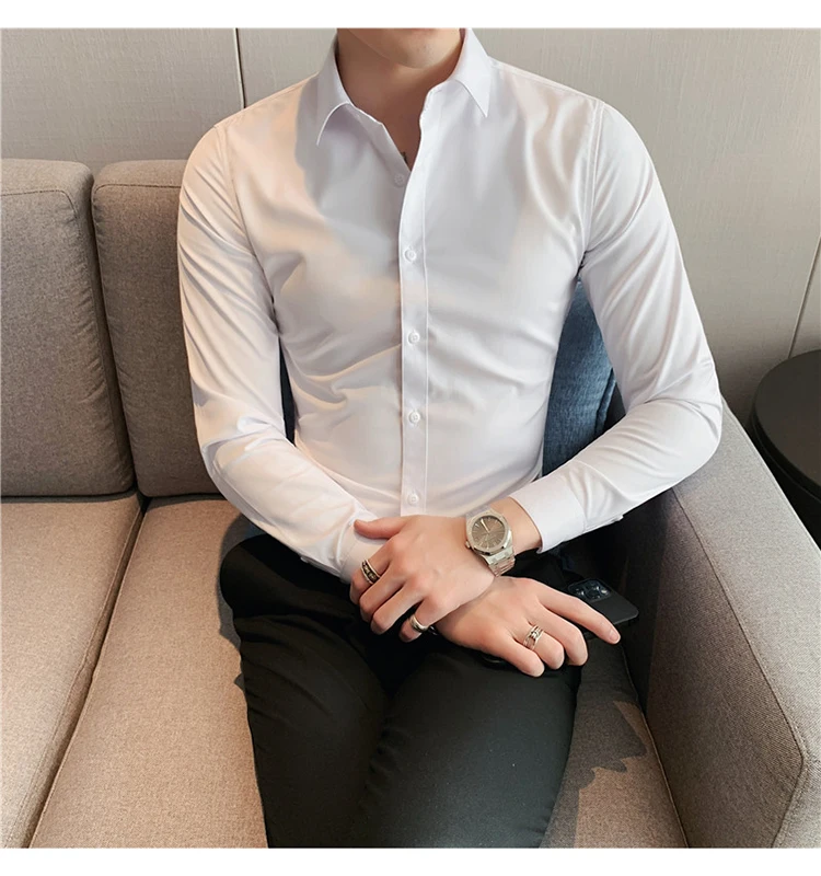 British Style Long Sleeve Shirt Men Clothing Fashion 2021 Autumn Business Formal Wear Chemise Homme Slim Fit Camisa Masculina