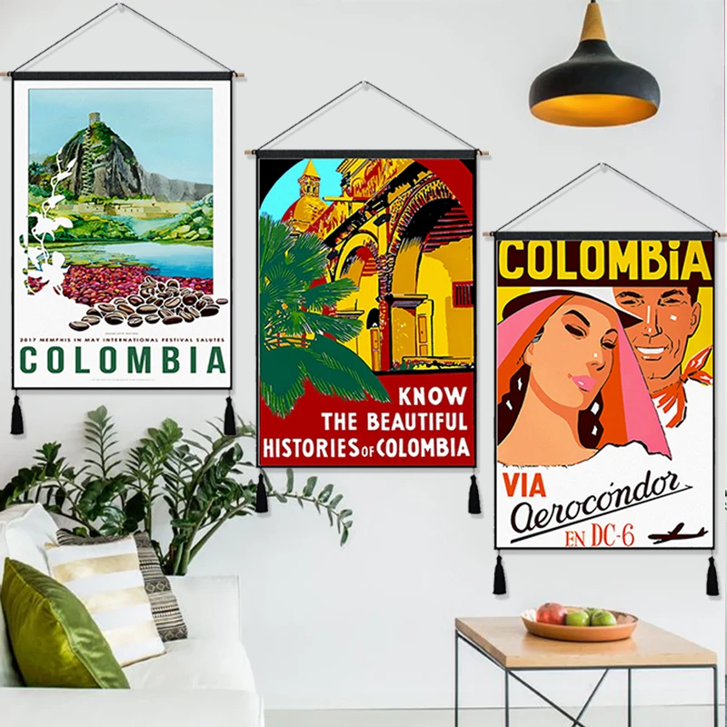 latin america colombia vintage hanging cloth cotton line painting posters home decor wall hanging tapestry gift