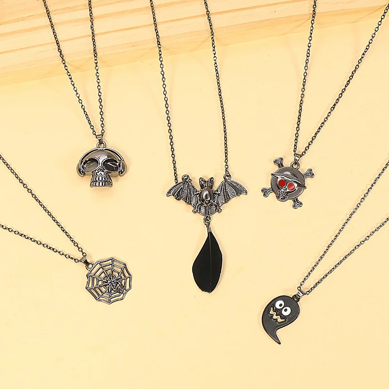 Halloween Jewelry Gothic Punk Skull Bat Pumpkin Head Ghost Pendant Necklace For Women Retro Skeleton Festival Necklaces | Украшения и
