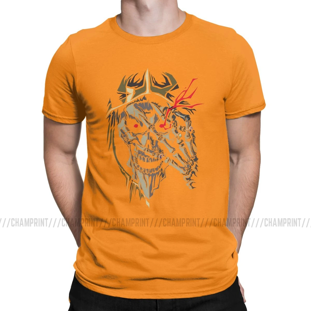 Overlord аниме Ainz Ooal платье футболки для мужчин хипстер хлопок тройники Crewneck футболки с коротким рукавом Оригинальная одежда - Цвет: Оранжевый