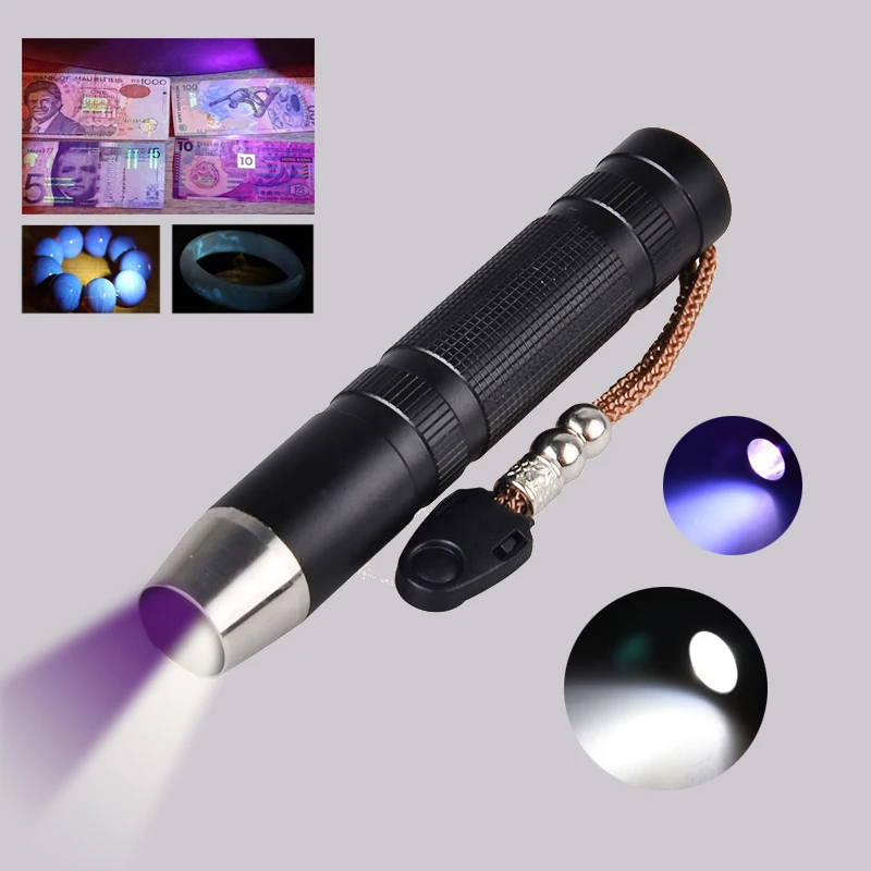 

Newest Portable 365nm UV Flashlight 2-in-1 LED Light Torch Ultraviolet Jade Identification Lantern For Gemstone Jewelry Detect