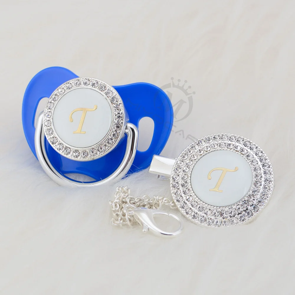 MIYOCAR имя инициалы серебряные яркие буквы T элегантный Серебряный bling соска и пустышка зажим BPA бесплатно пустышка bling SGS пройти LT-1