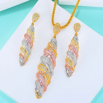 

GODKI Luxury 2 PCS Jewelry Set Thick chain Spike Dangle Necklace Earrings for Women Bridal Wedding Party Show Shiny Jewelry Sets