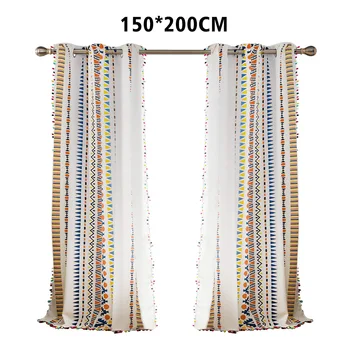 

2pcs Cotton Linen Light Filtering Office Home Decor Living Room Printed Drapes Window Curtain Rustic Style Washable Kitchen