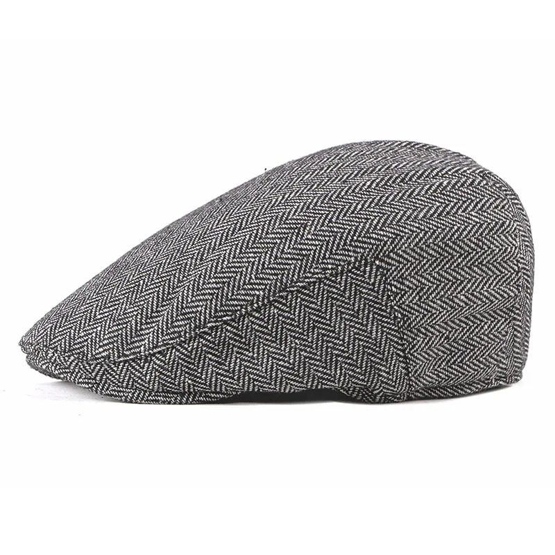 New Spring Autumn Men Cotton Peaked Cap Fashion Trend Simple Striped Beret British Retro Style Casual Keep Warm Painter Hat D11 3