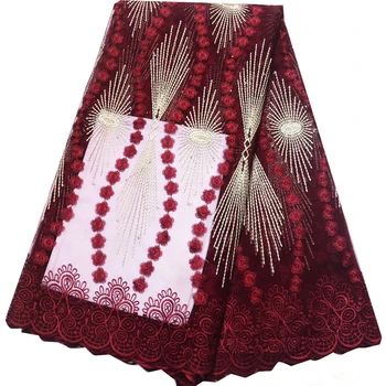 

Wine color Tulle Lace fabric embroidered african french lace fabric with stones Nigerian lace for wedding