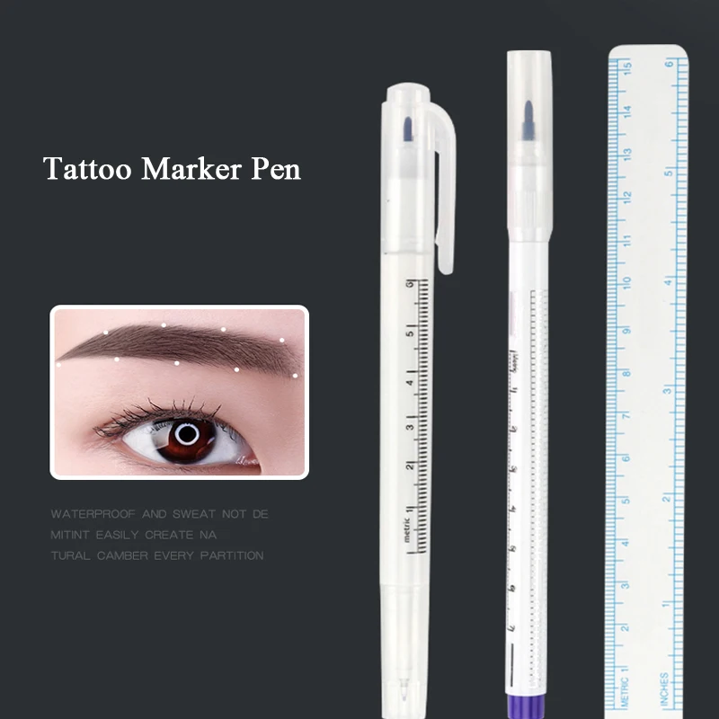 1pc Permanent Makeup Surgical Skin Eyebrow Marker Pen Tattoo With Measuring Ruler Microblading Positioning Tool | Красота и здоровье