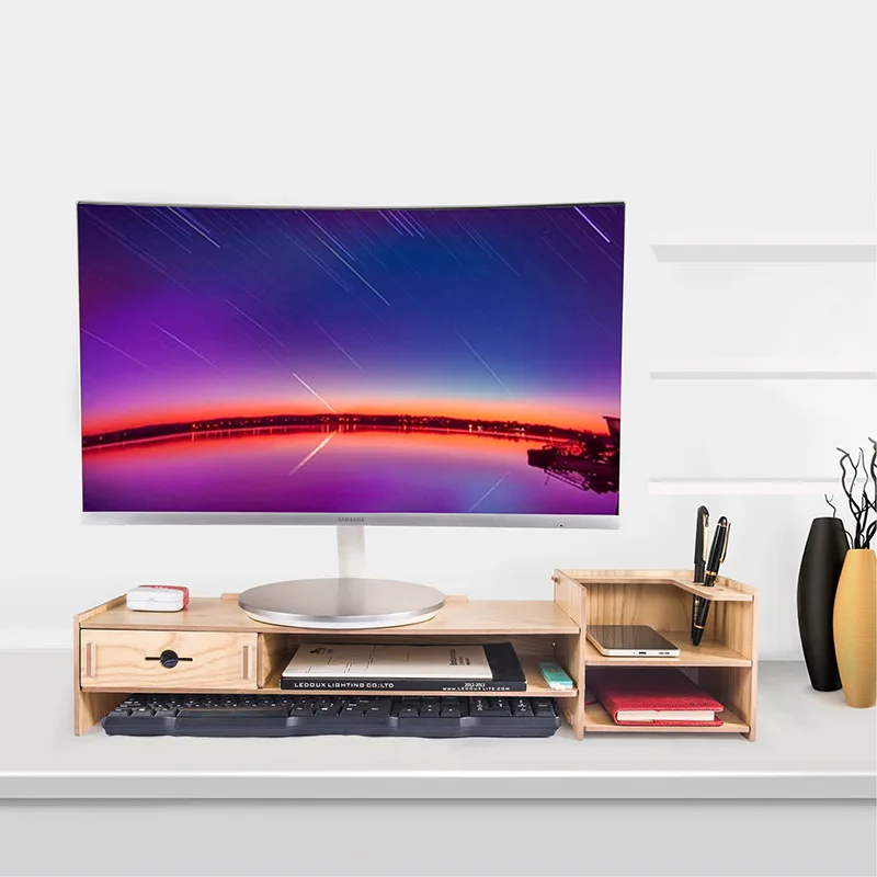 

2-Tier Wooden Monitor Stand Multi-function Desktop Storage Shelf Laptop Stand Computer Screen Desk PC Riser Holder Organizer