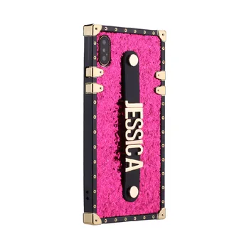 

Custom Glitter Trunk Case Holding Strap Gold Metal Personalized Name Phone Case For iPhone 11 Pro 6S XS Max XR 7 7Plus 8 8Plus X