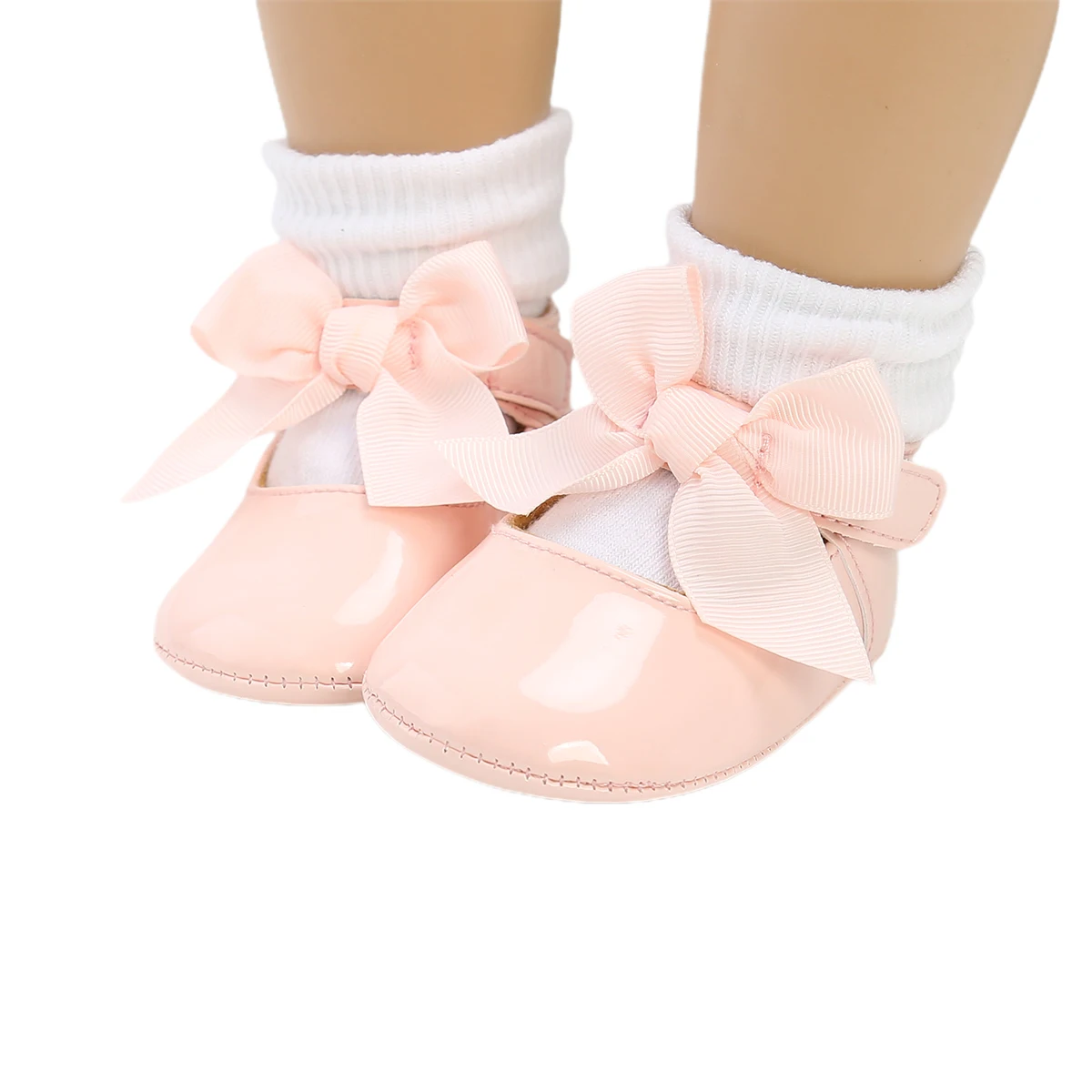 Mejores Ofertas Zapatos de bautismo para bebé niña, zapatos planos de suela suave, vestido de princesa Mary Jane, con lazo de cinta, Color sólido, antideslizantes, para cuna infantil KjwneB5rN8D