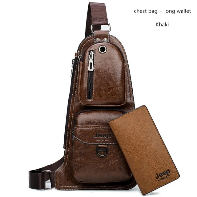 JEEP BULUO BRAND New Men Messenger Bags Hot Crossbody Bag Famous Man's Leather Sling Chest Bag Fashion Casual 6196 Khaki 6196-8068