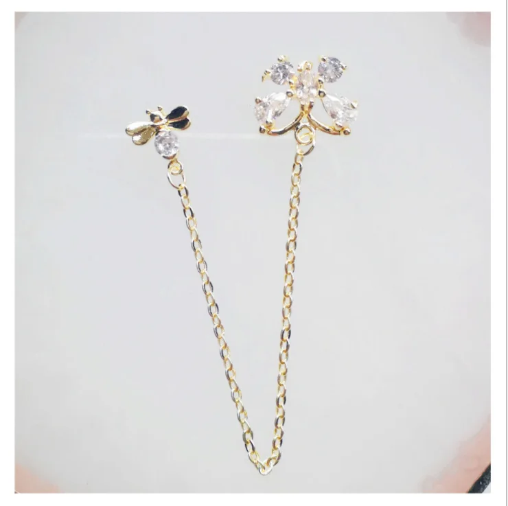 Net red style nail plated with real gold zircon chain ornament pop-up gold-plated zircon ornament nail zircon