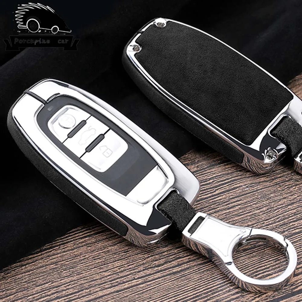 Кожаный защитный чехол для ключей из цинкового сплава для Audi A4L A5 A6 A6L Q5 S5 S7 защитный чехол для стайлинга автомобиля - Название цвета: Round keychain black