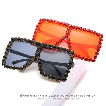 

Oversized Rhinestones Sunglasses Women 2020 Luxury Brand Crystal Diamond Square Sun glasses Woman Shades Ladies Sunglass UV400