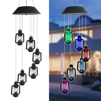

Kerosene Lamp Led Solar Light Romantic Windbell Lights Changing Yard Wind For Patio Lamp Decor Chime Color String Light Q7H9