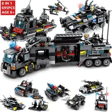 8 uds/lote de 695 Uds. City Police bloques de construcción de camión de SWAT, bloques técnicos para vehículos de barco, juguetes educativos para niños