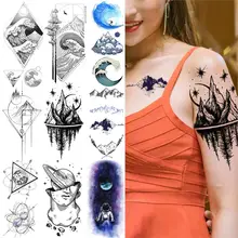Акварельные Временные татуировки с Горным деревом для женщин и детей, геометрические боди-Арты, поддельные татуировки, наклейки, астронавт, водостойкие татуировки