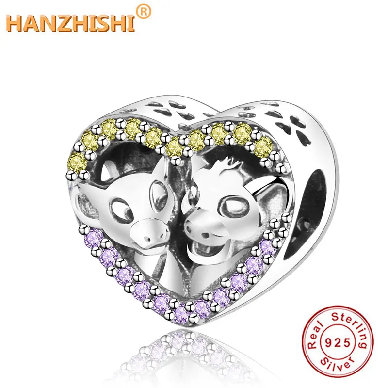 

Fit Original Pandora Charm Bracelet S925 Sterling Silver Lion King Simba And Nana Bead Heart-Shaped Shine DIY Jewelry Ornaments
