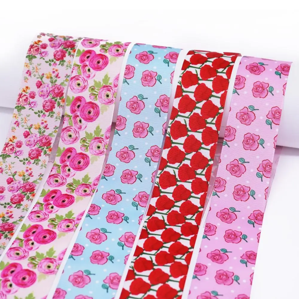 

Free shipping 50 yard per size flower ribbon printed grosgrain ribbon 30954