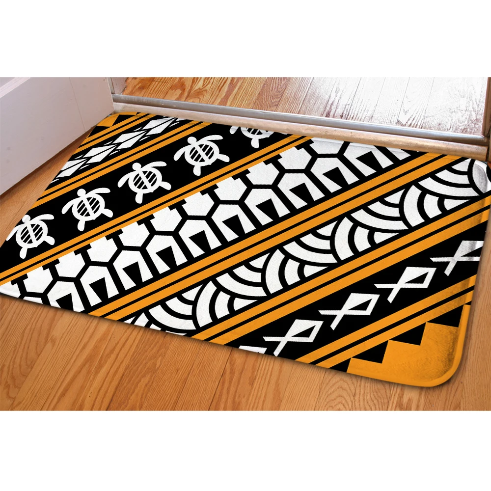 

Samoan Tribal Pattern Turtle Printing Doormat Flannel Fabric Polynesia Art Home Decoration Door Mat Non-slip Floor Mat Vloermat