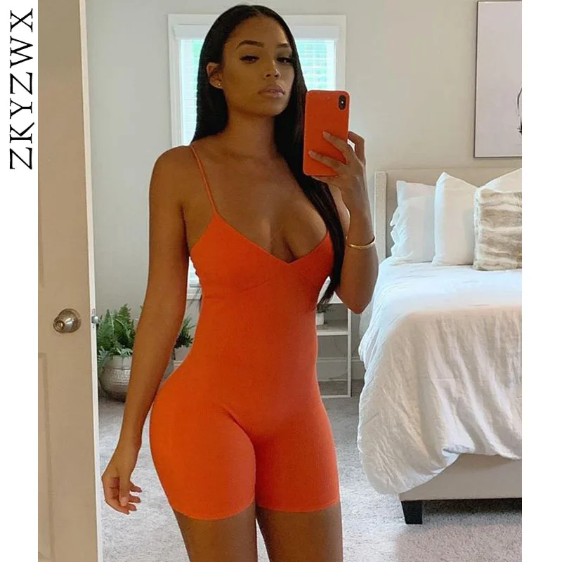 

ZKYZWX Sexy Spaghetti Strip Playsuit Sleeveless Backless Bodycon Sports Rompers Clubwear Party Night One Piece Outfits for Women