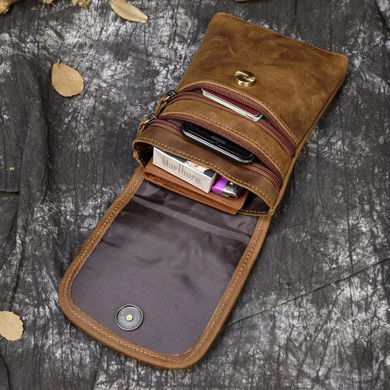 Мужская поясная сумка из натуральной кожи 2 использования Маленькая кожаная