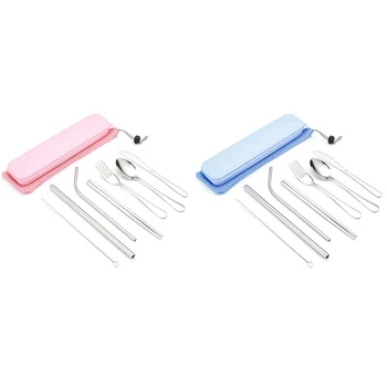 

7-Piece Stainless Steel Travel Portable Tableware Cutlery Straw