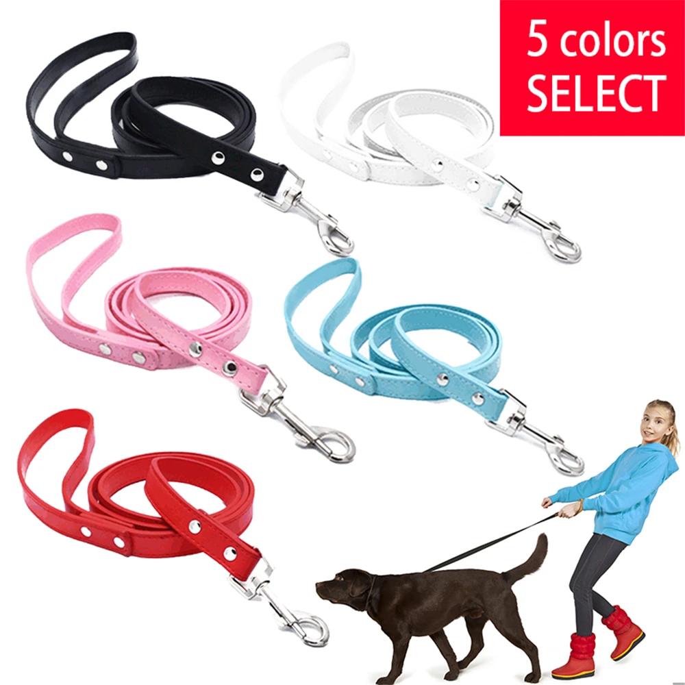 

Leather Material Dog Leash Running Lead Safety Light Weight and Comfortable Puppy Cat Pet Collar Long Walking Belt