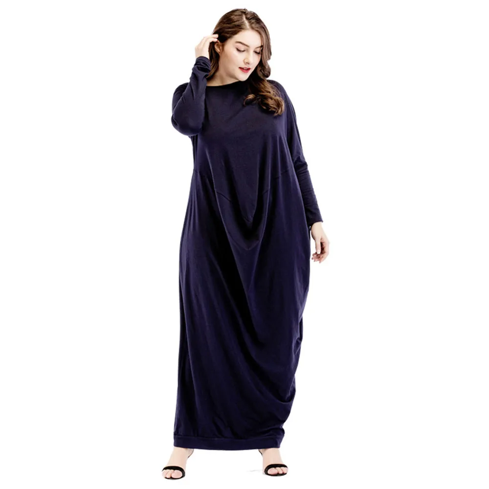 

Plus Size Muslim Long Arabian Dress Women Minimalist Oversize Loose Maxi Dresses Designer Pure Blue Elegant Party Casual Robes