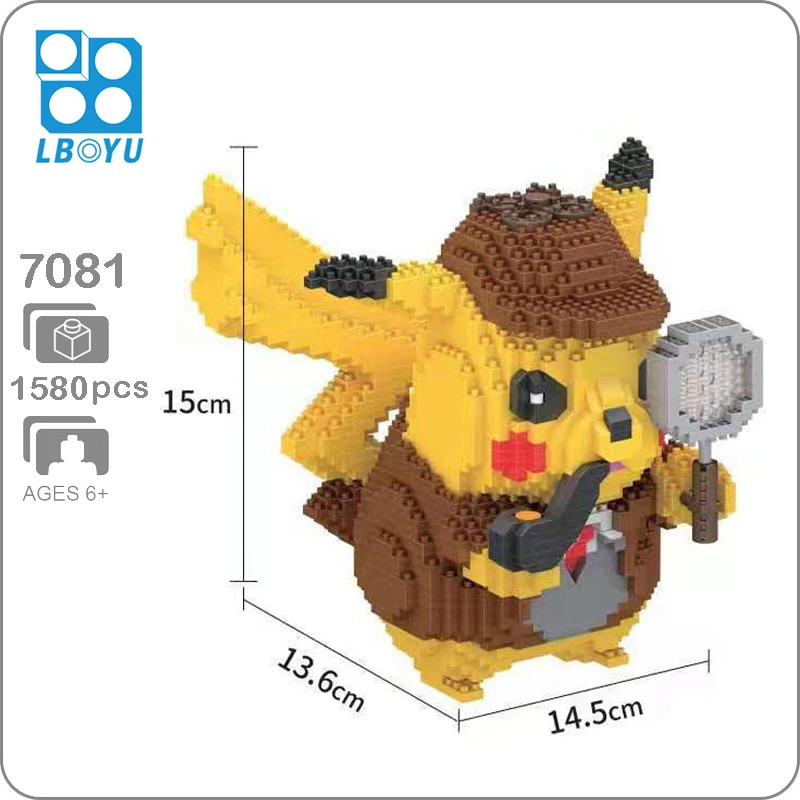 

Boyu 7081 Detective Pikachu Pocket Monster DIY 3D Model Animal Micro Mini Small Blocks Diamond Building Toys for Children no Box
