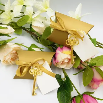 

50pcs/pack Creative Multifunctional Wedding Paper Card Keychain Bottle Opener Gold Sliver Retro Key Shape Beer Bottle Opener -