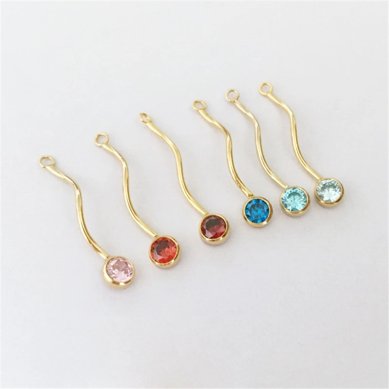 14K Gold Filled AAA Zircon Spiral Tube Bezel Drop Charm Birthstone Pendant  Pendant DIY Jewelry Findings Handmade Accessories