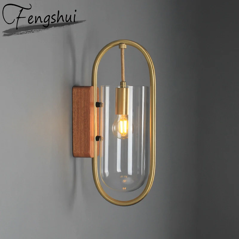 

Nordic Copper LED Wall Lamps Glass Sconces Bathroom Mirror Light Fixture Bedroom Bedside Corridor Aisle Studyroom Wall Light