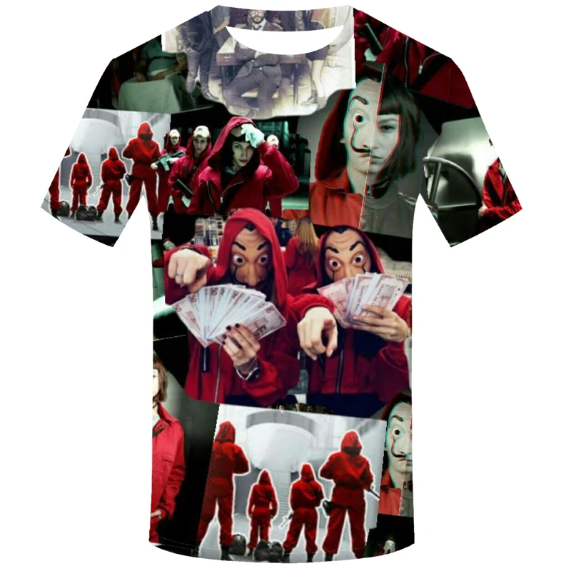 

Funny Design La Casa De Papel T Shirt money heist tees TV Series T shirts Men Short Sleeve House of Paper casual loose vogue tee
