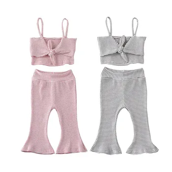 

Fashion Summer Toddler Infant Girls Outfits Set Clothes Striped Bow Sleeveless Sling Vest Tops Pants 2Pcs Kids Girls Clothing